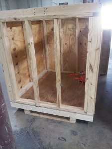 This is where we put the employees who misbehave! Just kidding. Custom crates to ship the Maryland Mi Cocina Chandeliers.